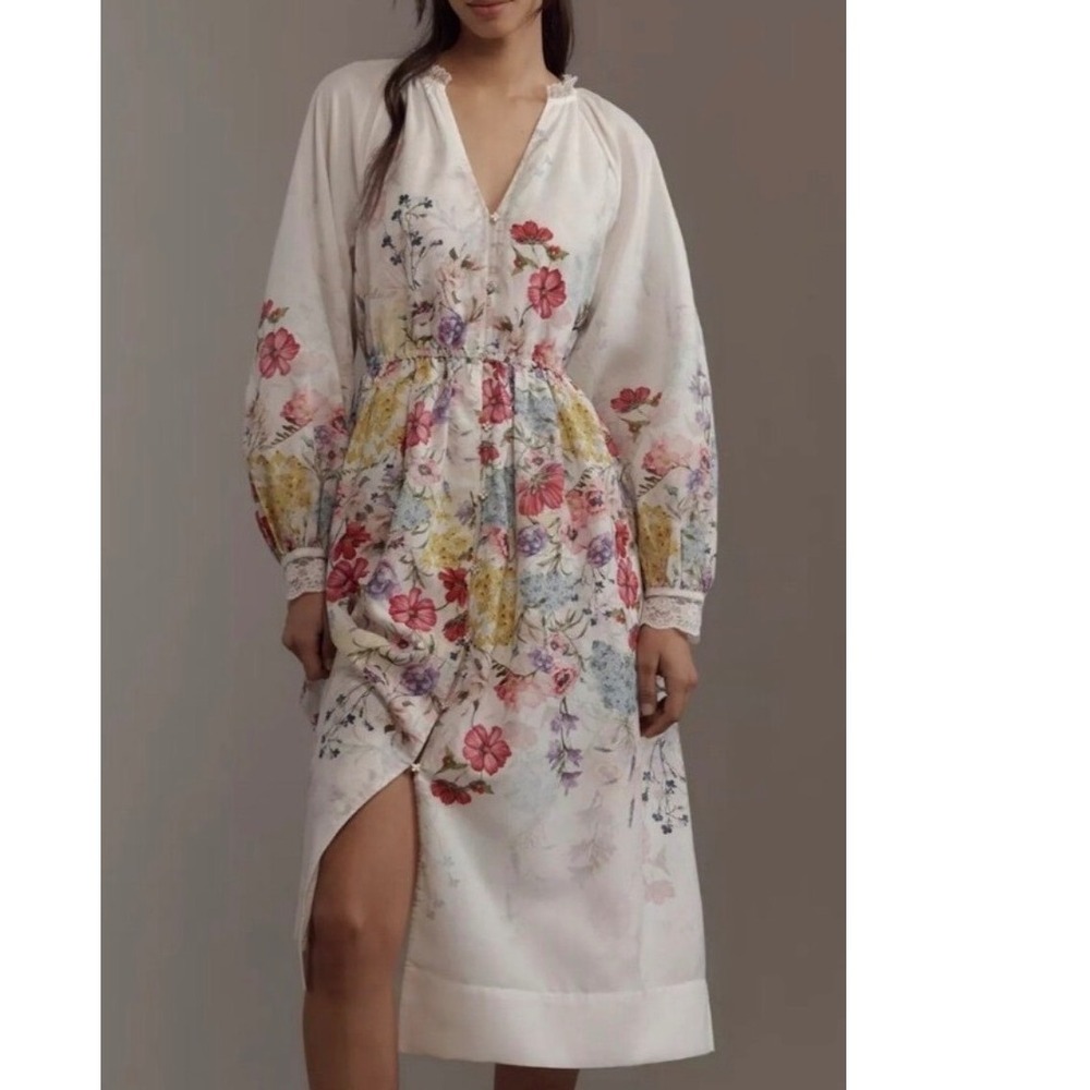 Let Me Be Floral Lace Trim Midi Dress Botanical Prin XS